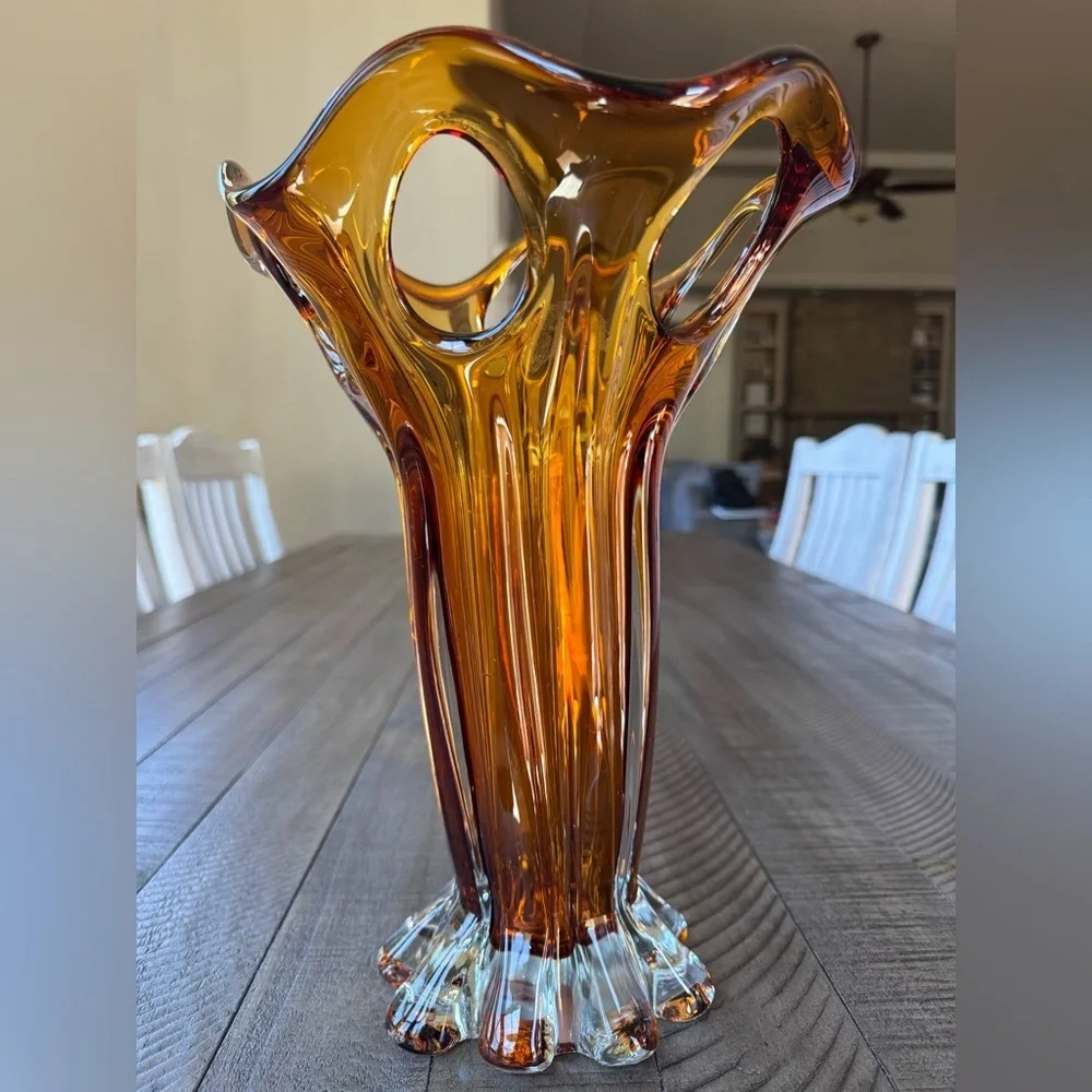 Vintage Amber Glass Vase
